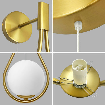 Modern Indoor Brass Frosted Glass Wall Light with Pull Switch BW17 - Energy Light Bulbs - Free delivery on all orders