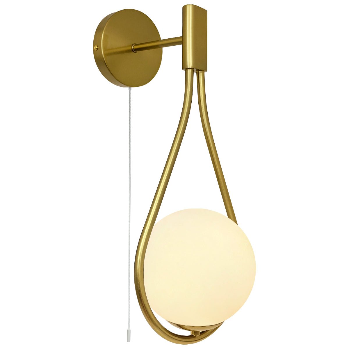 Modern Indoor Brass Frosted Glass Wall Light with Pull Switch BW17 - Energy Light Bulbs - Free delivery on all orders