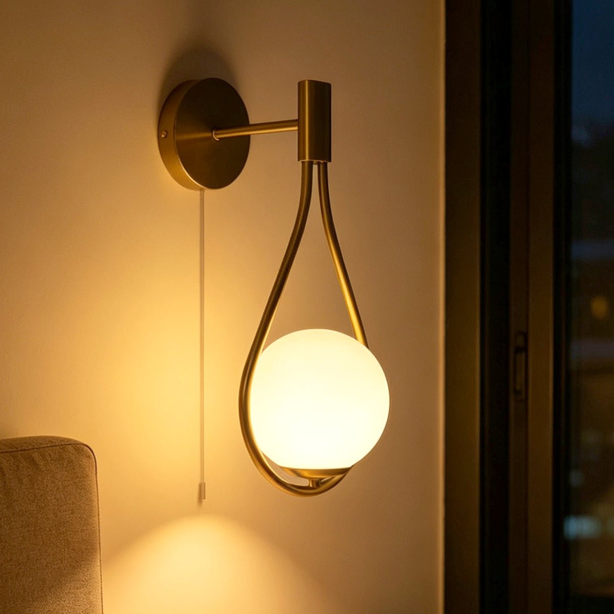 Modern Indoor Brass Frosted Glass Wall Light with Pull Switch BW17 - Energy Light Bulbs - Free delivery on all orders