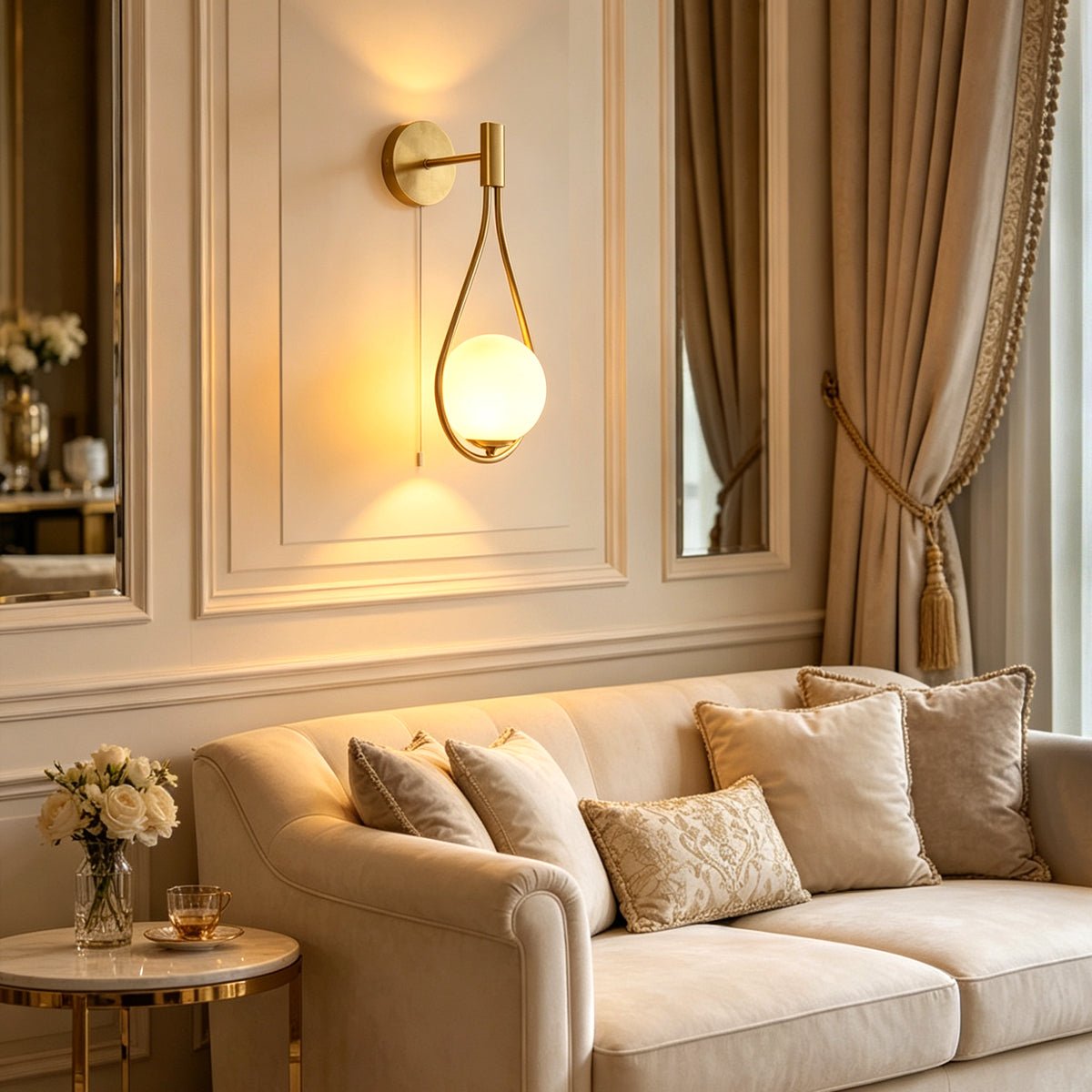 Modern Indoor Brass Frosted Glass Wall Light with Pull Switch BW17 - Energy Light Bulbs - Free delivery on all orders