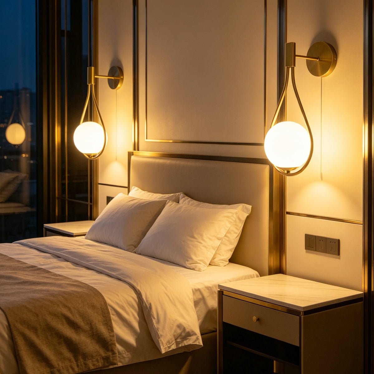 Modern Indoor Brass Frosted Glass Wall Light with Pull Switch BW17 - Energy Light Bulbs - Free delivery on all orders