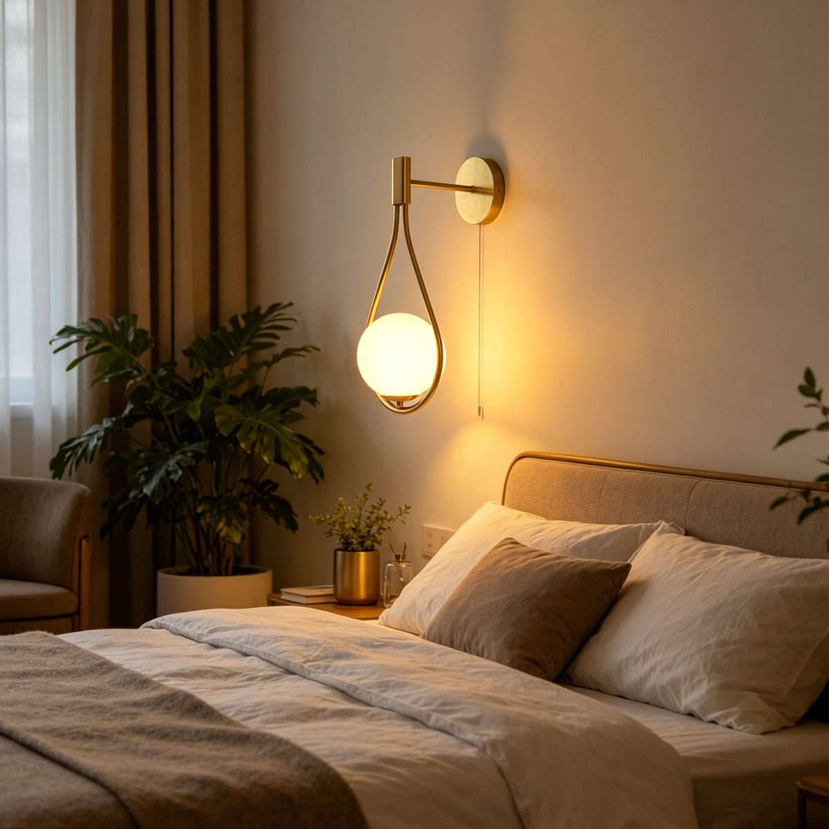 Modern Indoor Brass Frosted Glass Wall Light with Pull Switch BW17 - Energy Light Bulbs - Free delivery on all orders