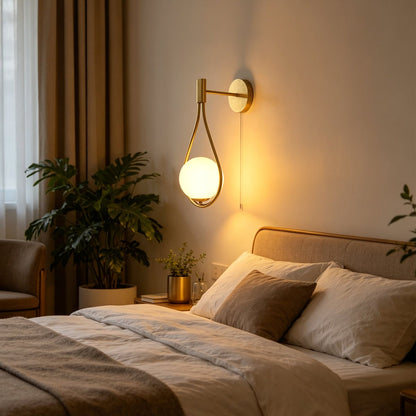 Modern Indoor Brass Frosted Glass Wall Light with Pull Switch BW17 - Energy Light Bulbs - Free delivery on all orders