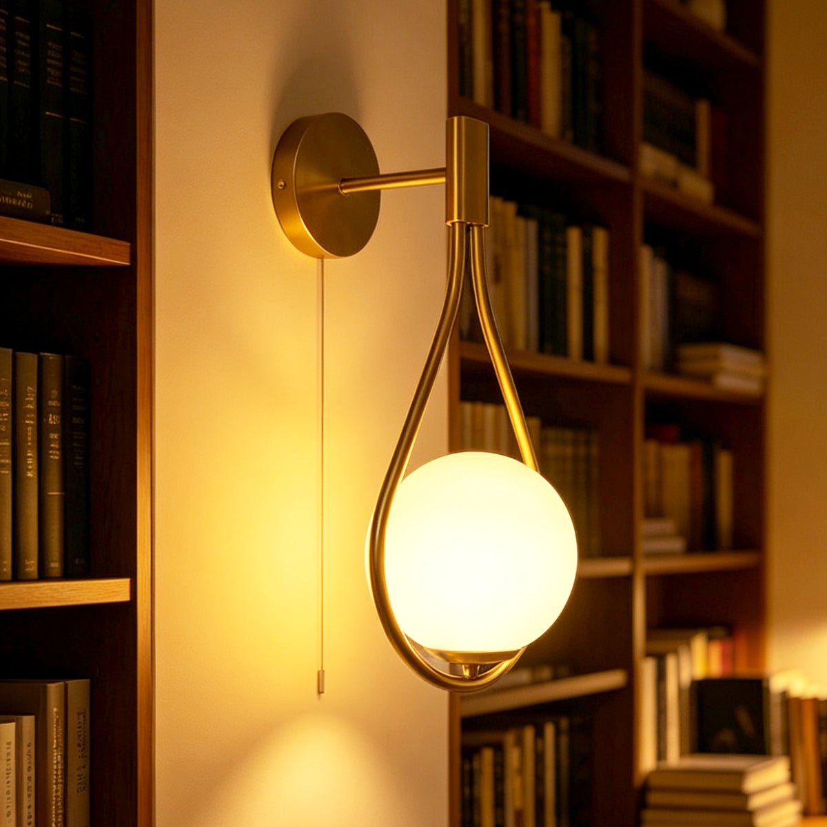 Modern Indoor Brass Frosted Glass Wall Light with Pull Switch BW17 - Energy Light Bulbs - Free delivery on all orders
