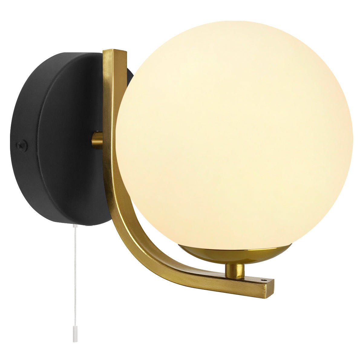 Modern Indoor Brass Wall Light Frosted Glass Globe with Pull Switch BW18 - Energy Light Bulbs - Free delivery on all orders