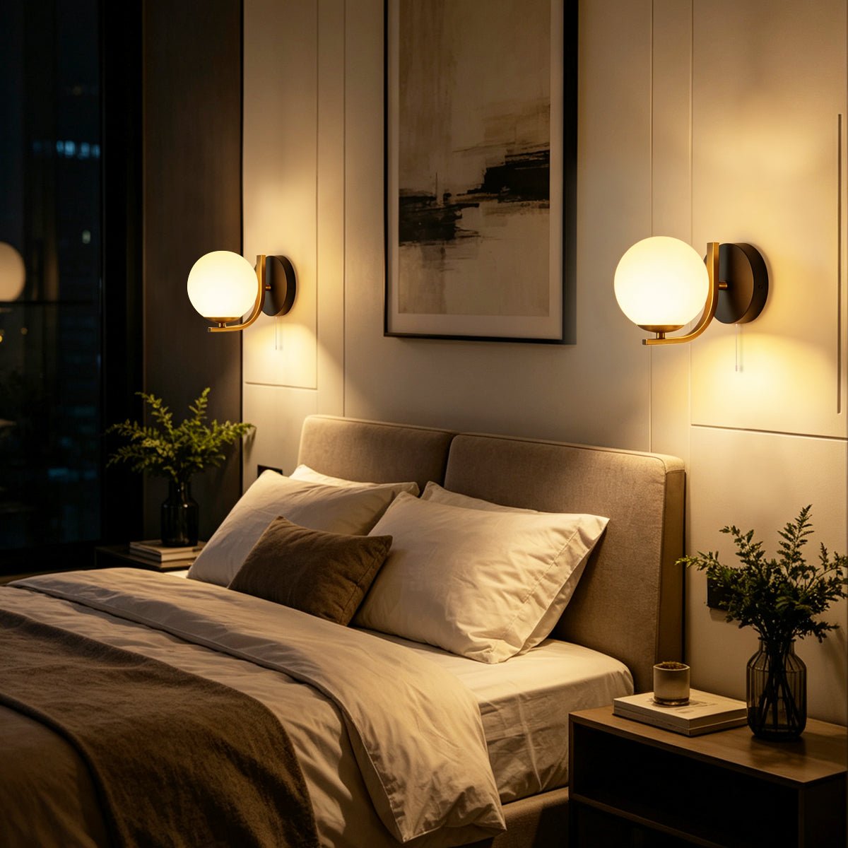 Modern Indoor Brass Wall Light Frosted Glass Globe with Pull Switch BW18 - Energy Light Bulbs - Free delivery on all orders