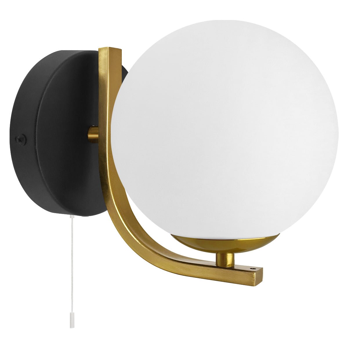 Modern Indoor Brass Wall Light Frosted Glass Globe with Pull Switch BW18 - Energy Light Bulbs - Free delivery on all orders