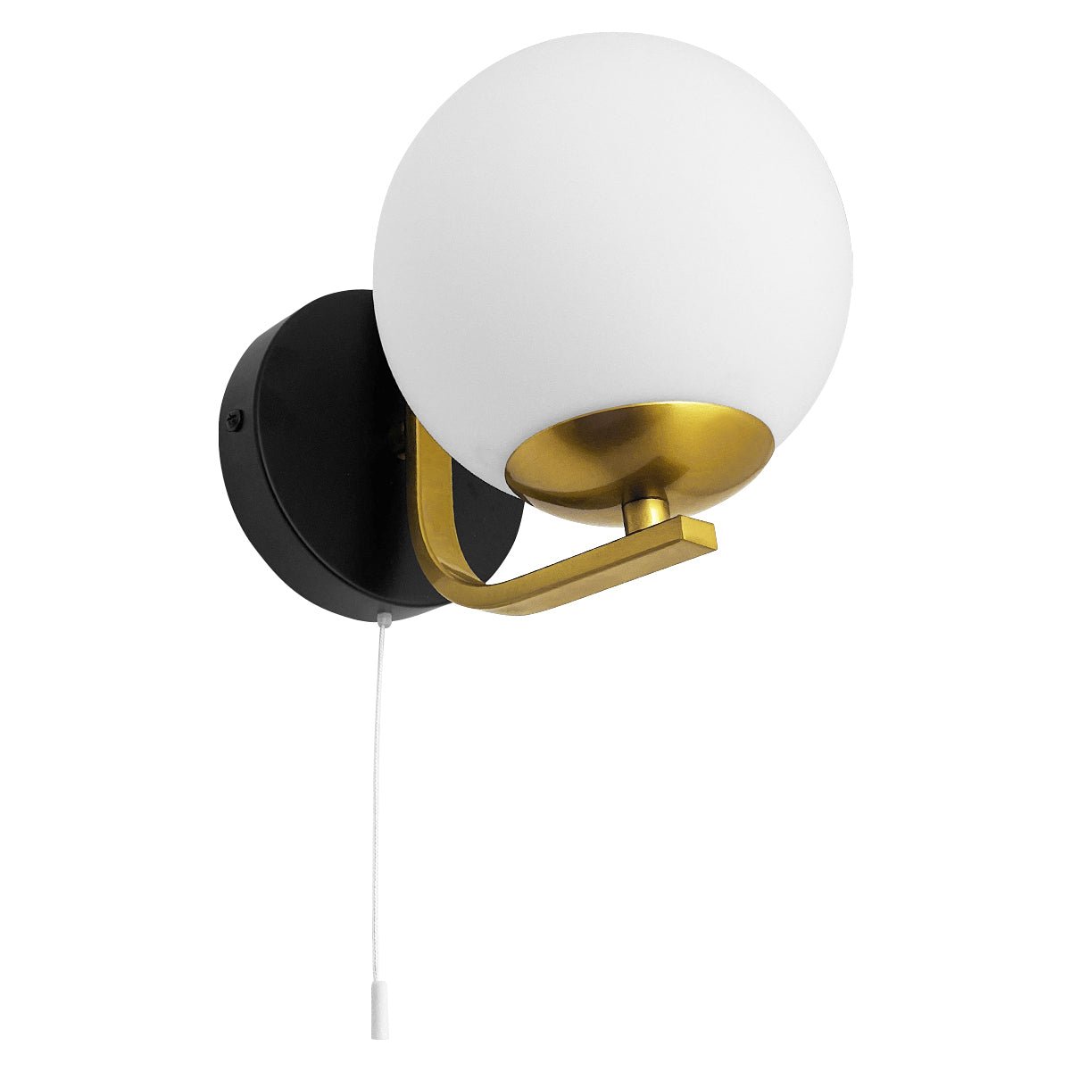 Modern Indoor Brass Wall Light Frosted Glass Globe with Pull Switch BW18 - Energy Light Bulbs - Free delivery on all orders