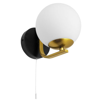 Modern Indoor Brass Wall Light Frosted Glass Globe with Pull Switch BW18 - Energy Light Bulbs - Free delivery on all orders