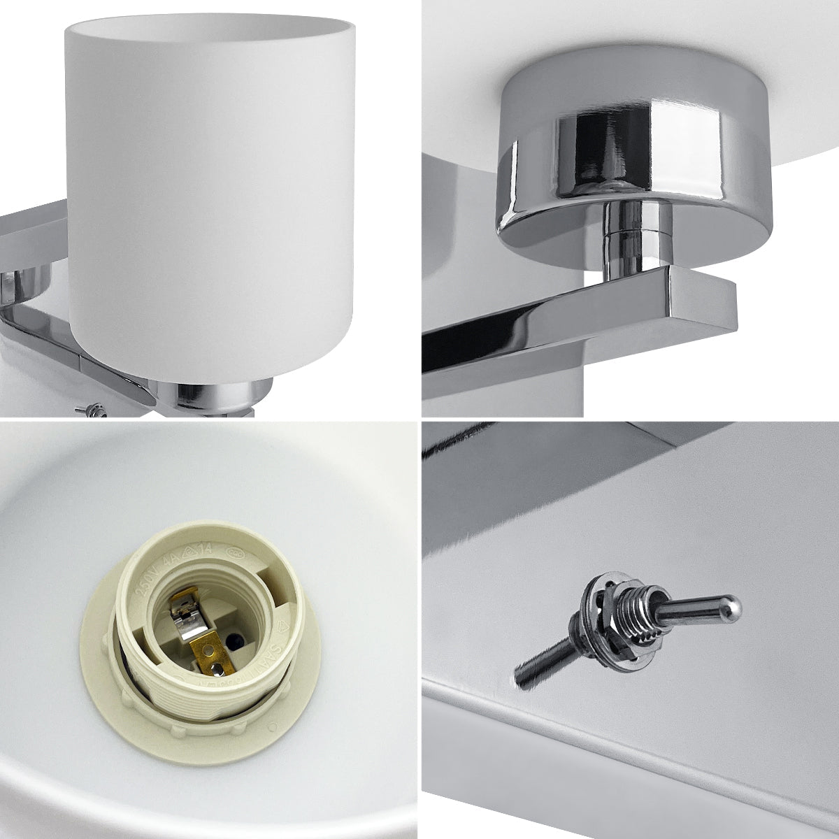 Modern Indoor Chrome Frosted Glass Wall Light with Switch - Energy Light Bulbs - Free delivery on all orders