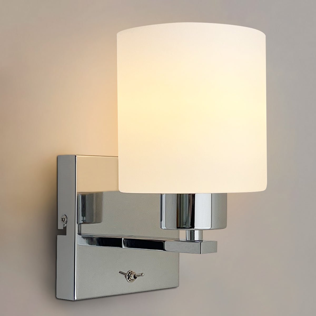Modern Indoor Chrome Frosted Glass Wall Light with Switch - Energy Light Bulbs - Free delivery on all orders
