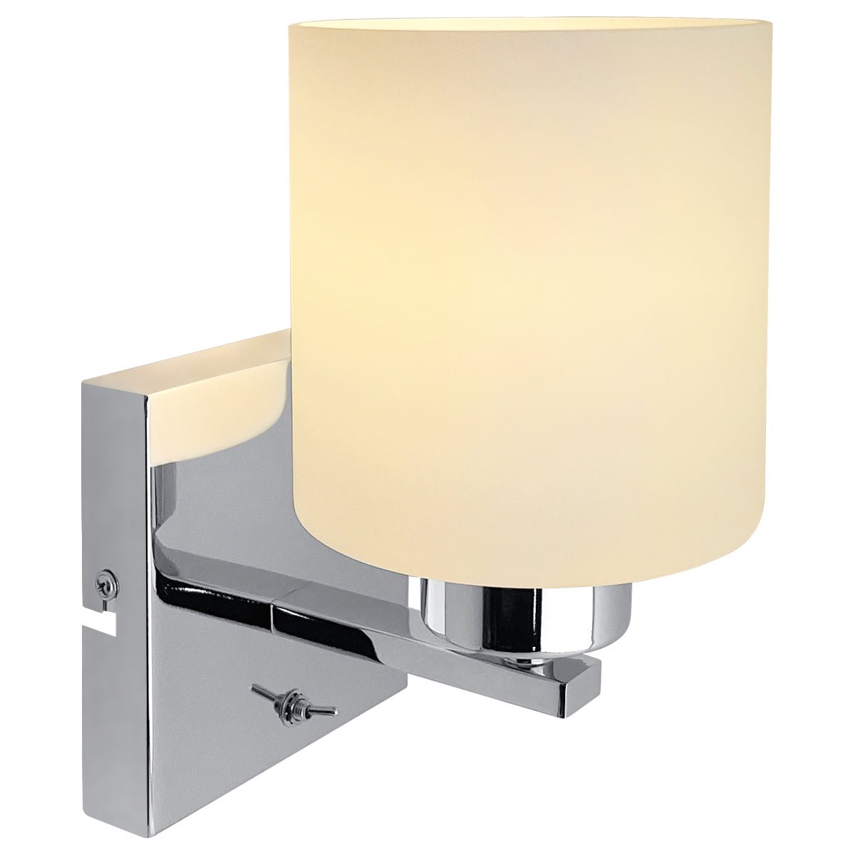 Modern Indoor Chrome Frosted Glass Wall Light with Switch - Energy Light Bulbs - Free delivery on all orders