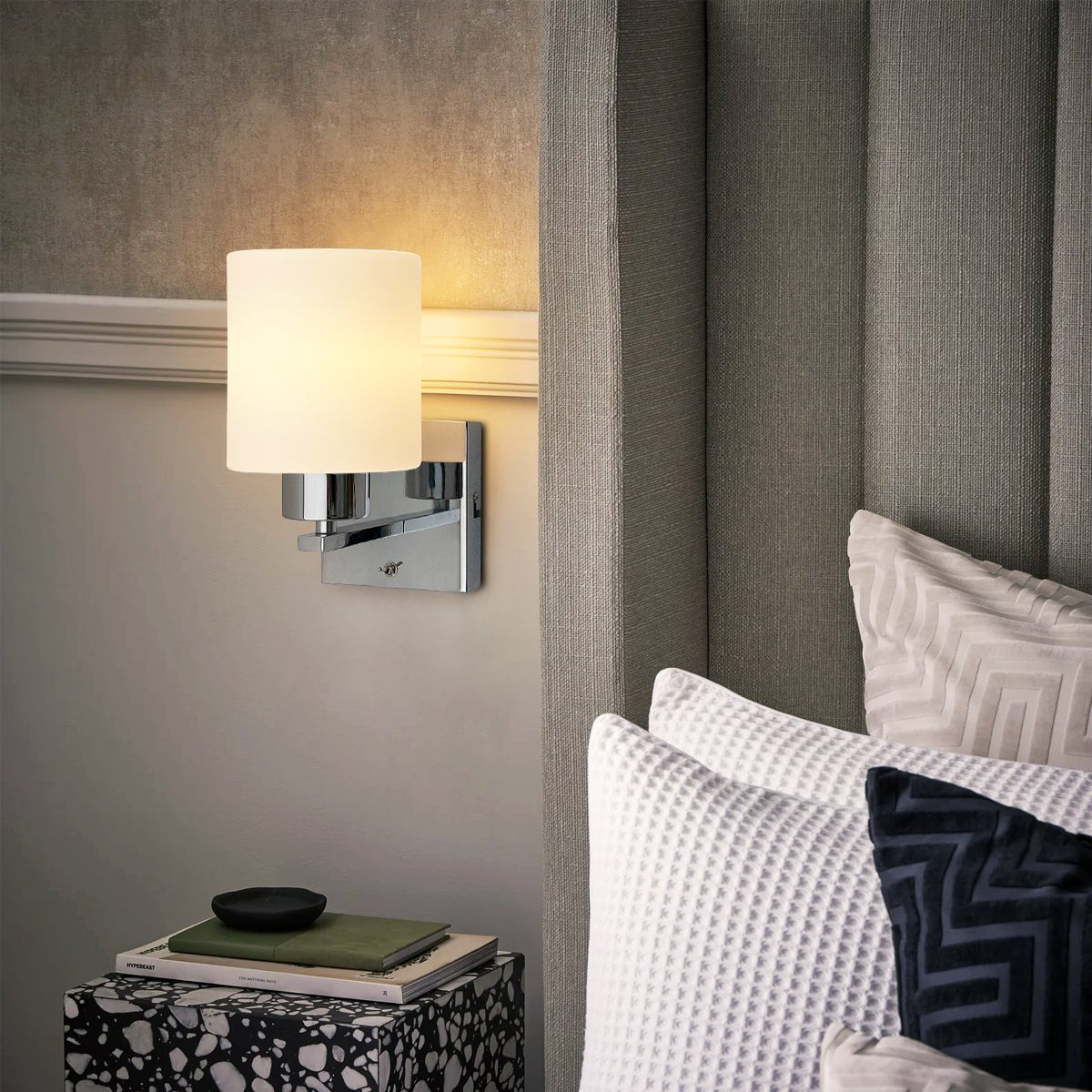 Modern Indoor Chrome Frosted Glass Wall Light with Switch - Energy Light Bulbs - Free delivery on all orders