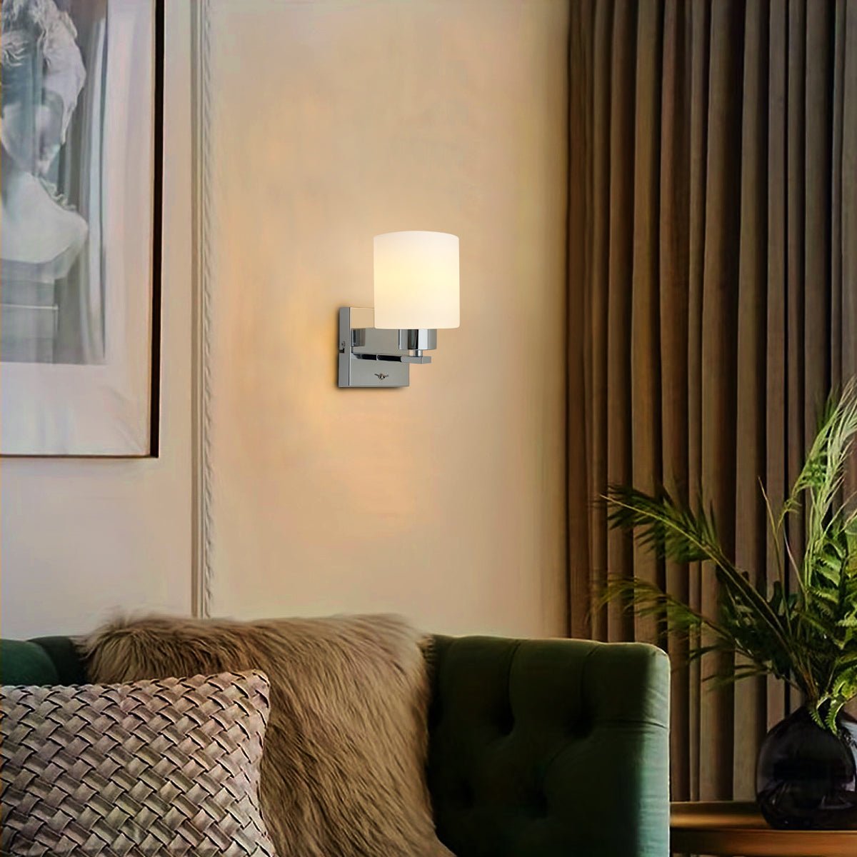 Modern Indoor Chrome Frosted Glass Wall Light with Switch - Energy Light Bulbs - Free delivery on all orders