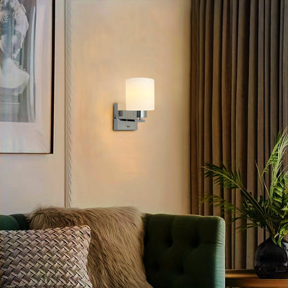 Modern Indoor Chrome Frosted Glass Wall Light with Switch - Energy Light Bulbs - Free delivery on all orders