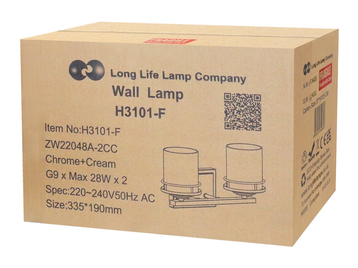 Modern Indoor Double Frosted Glass Sconce Chrome IP44 Wall Light With LED G9 Warm White - Energy Light Bulbs - Free delivery on all orders