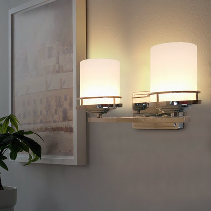 Modern Indoor Double Frosted Glass Sconce Chrome IP44 Wall Light With LED G9 Warm White - Energy Light Bulbs - Free delivery on all orders