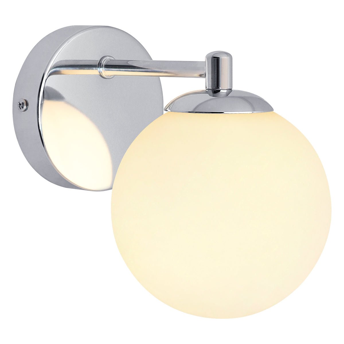 Modern Indoor Frosted Glass Globe Scone Chrome Wall Light With LED G9 Warm White - Energy Light Bulbs - Free delivery on all orders