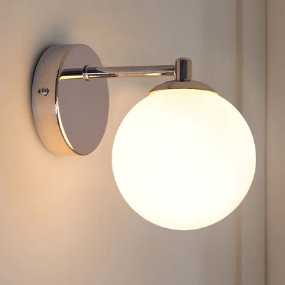 Modern Indoor Frosted Glass Globe Scone Chrome Wall Light With LED G9 Warm White - Energy Light Bulbs - Free delivery on all orders