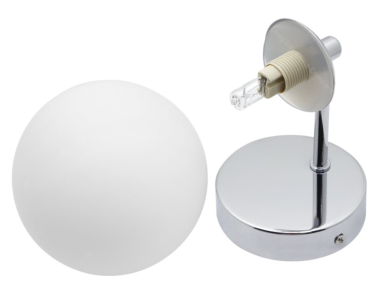 Modern Indoor Frosted Glass Globe Scone Chrome Wall Light With LED G9 Warm White - Energy Light Bulbs - Free delivery on all orders