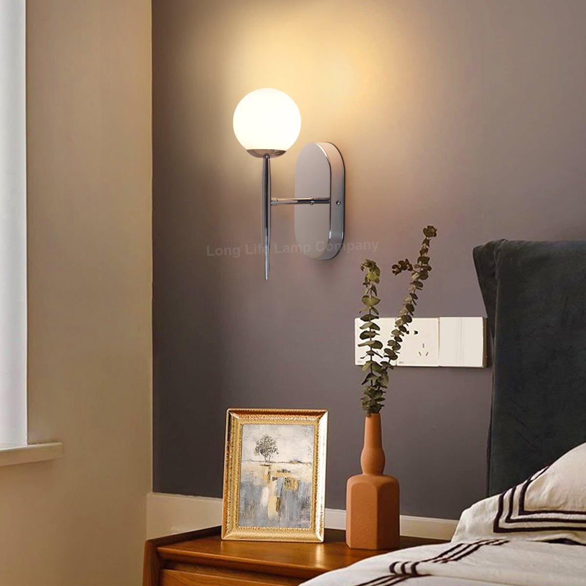 Modern Indoor Frosted Glass Globe Scone Chrome Wall Light With LED G9 Warm White - Energy Light Bulbs - Free delivery on all orders