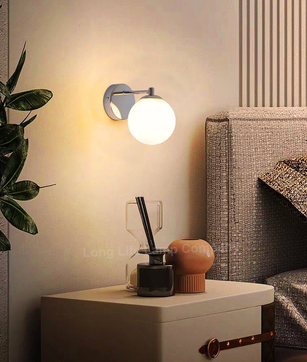 Modern Indoor Frosted Glass Globe Scone Chrome Wall Light With LED G9 Warm White - Energy Light Bulbs - Free delivery on all orders