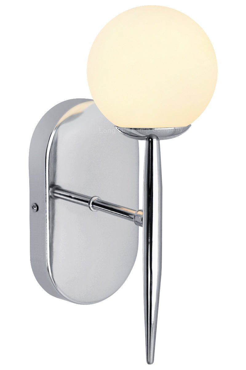 Modern Indoor Frosted Glass Globe Scone Chrome Wall Light With LED G9 Warm White - Energy Light Bulbs - Free delivery on all orders