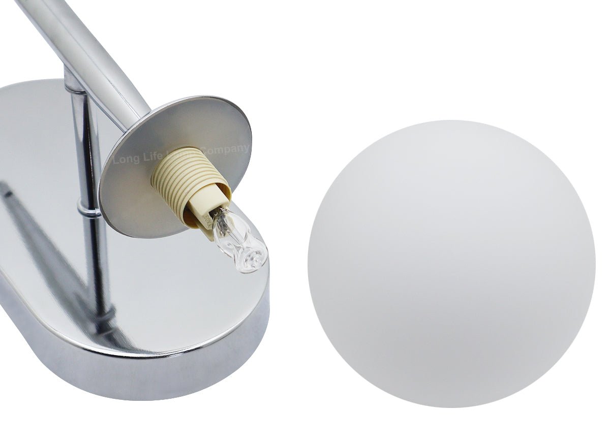 Modern Indoor Frosted Glass Globe Scone Chrome Wall Light With LED G9 Warm White - Energy Light Bulbs - Free delivery on all orders