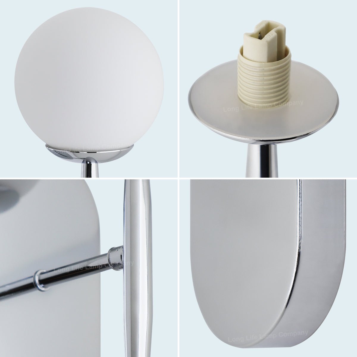 Modern Indoor Frosted Glass Globe Scone Chrome Wall Light With LED G9 Warm White - Energy Light Bulbs - Free delivery on all orders