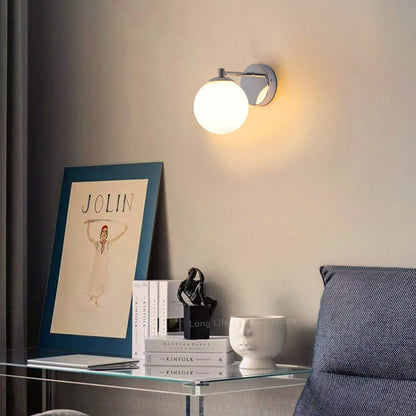 Modern Indoor Frosted Glass Globe Scone Chrome Wall Light With LED G9 Warm White - Energy Light Bulbs - Free delivery on all orders