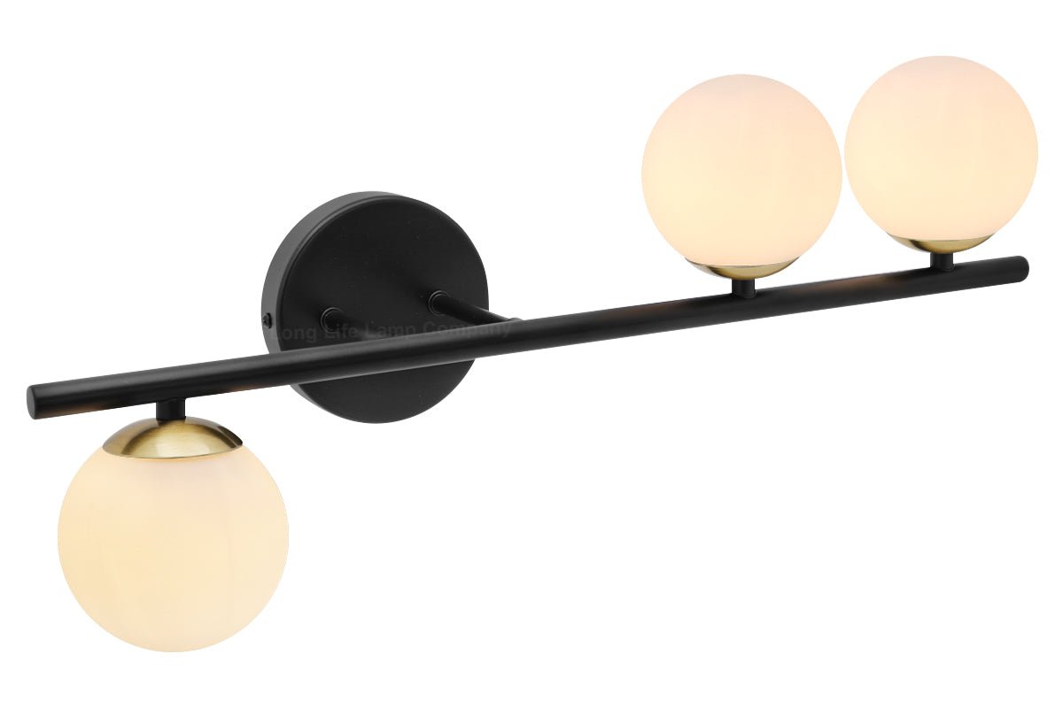 Modern Indoor Frosted Glass Globe Scone Matte Black 3 Light Wall Light With LED G9 Warm White - Energy Light Bulbs - Free delivery on all orders