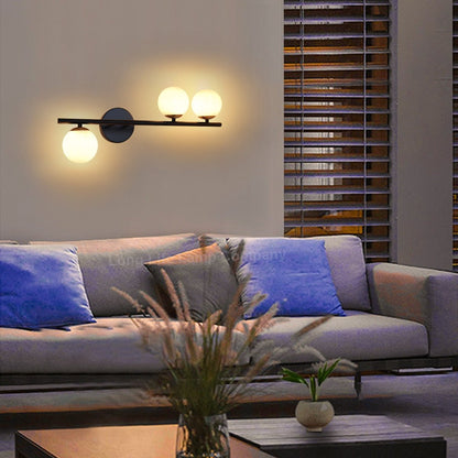 Modern Indoor Frosted Glass Globe Scone Matte Black 3 Light Wall Light With LED G9 Warm White - Energy Light Bulbs - Free delivery on all orders