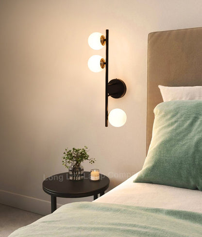 Modern Indoor Frosted Glass Globe Scone Matte Black 3 Light Wall Light With LED G9 Warm White - Energy Light Bulbs - Free delivery on all orders