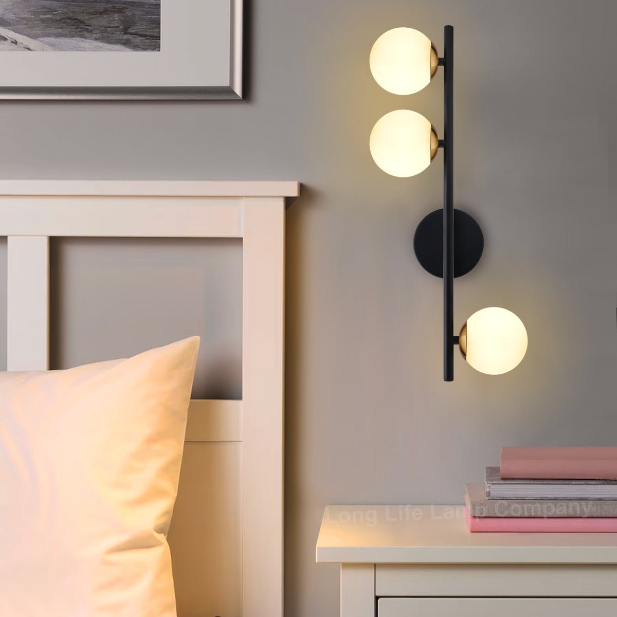 Modern Indoor Frosted Glass Globe Scone Matte Black 3 Light Wall Light With LED G9 Warm White - Energy Light Bulbs - Free delivery on all orders