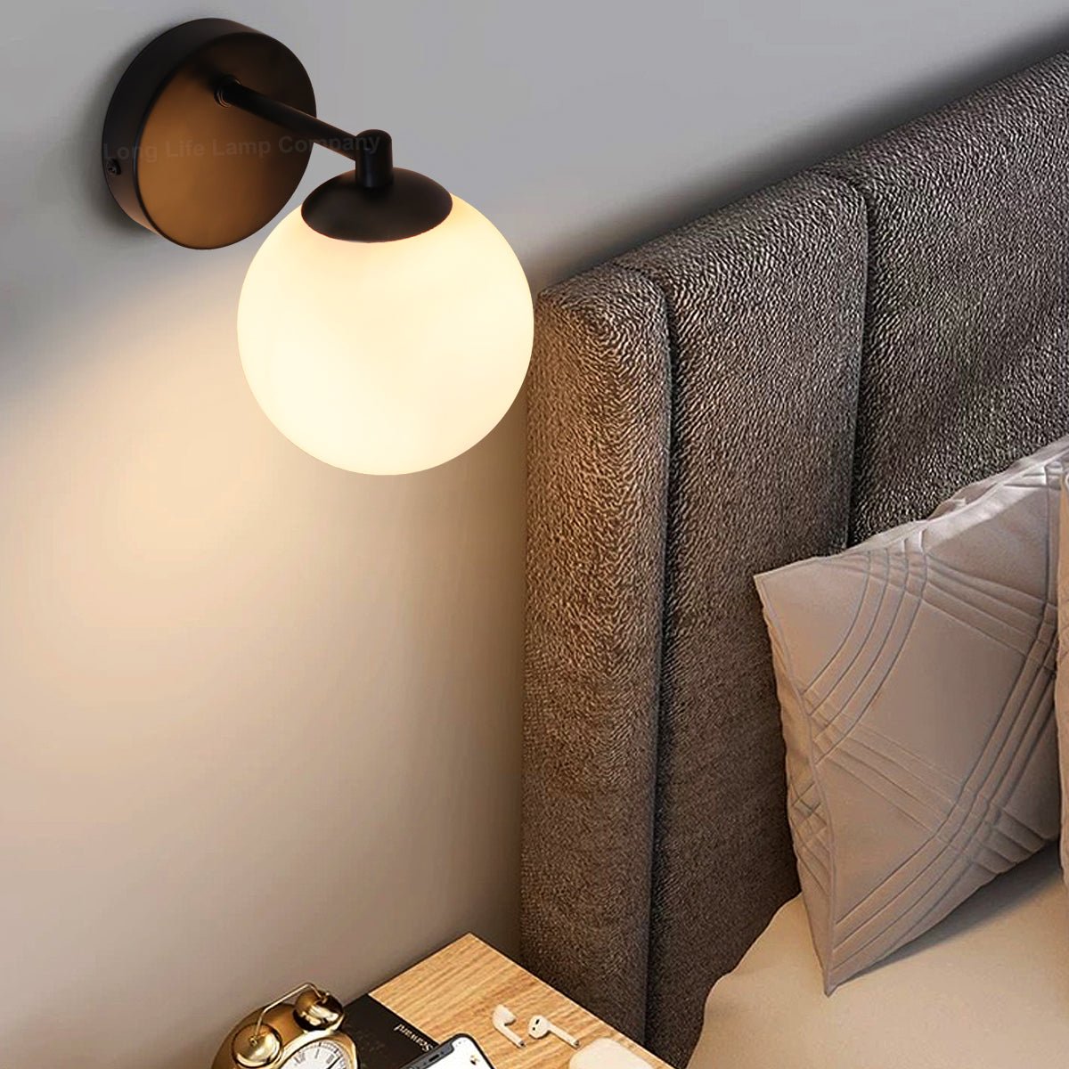 Modern Indoor Frosted Glass Globe Scone Matte Black Wall Light with LED G9 Warm White - Energy Light Bulbs - Free delivery on all orders