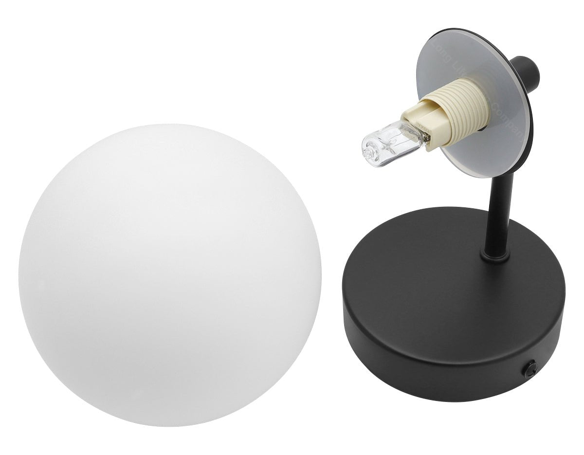 Modern Indoor Frosted Glass Globe Scone Matte Black Wall Light with LED G9 Warm White - Energy Light Bulbs - Free delivery on all orders