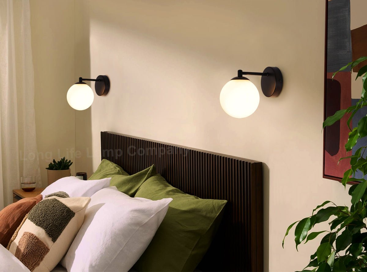 Modern Indoor Frosted Glass Globe Scone Matte Black Wall Light with LED G9 Warm White - Energy Light Bulbs - Free delivery on all orders