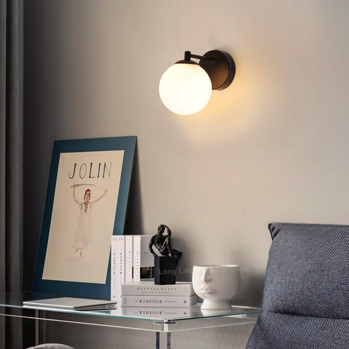 Modern Indoor Frosted Glass Globe Scone Matte Black Wall Light with LED G9 Warm White - Energy Light Bulbs - Free delivery on all orders