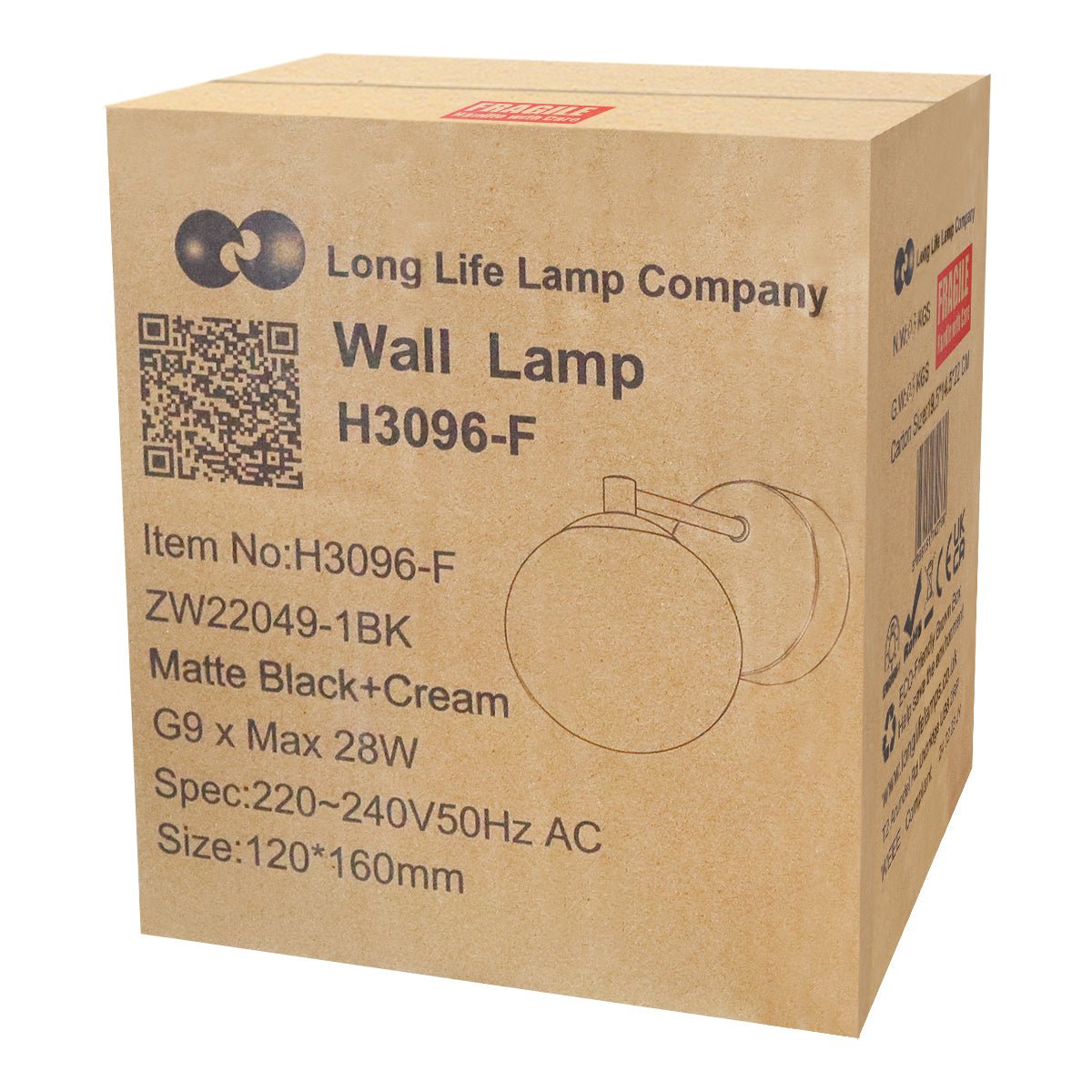 Modern Indoor Frosted Glass Globe Scone Matte Black Wall Light with LED G9 Warm White - Energy Light Bulbs - Free delivery on all orders