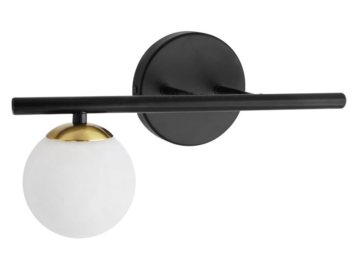 Modern Indoor Frosted Glass Globe Scone Matte Black Wall Light With LED G9 Warm White - Energy Light Bulbs - Free delivery on all orders