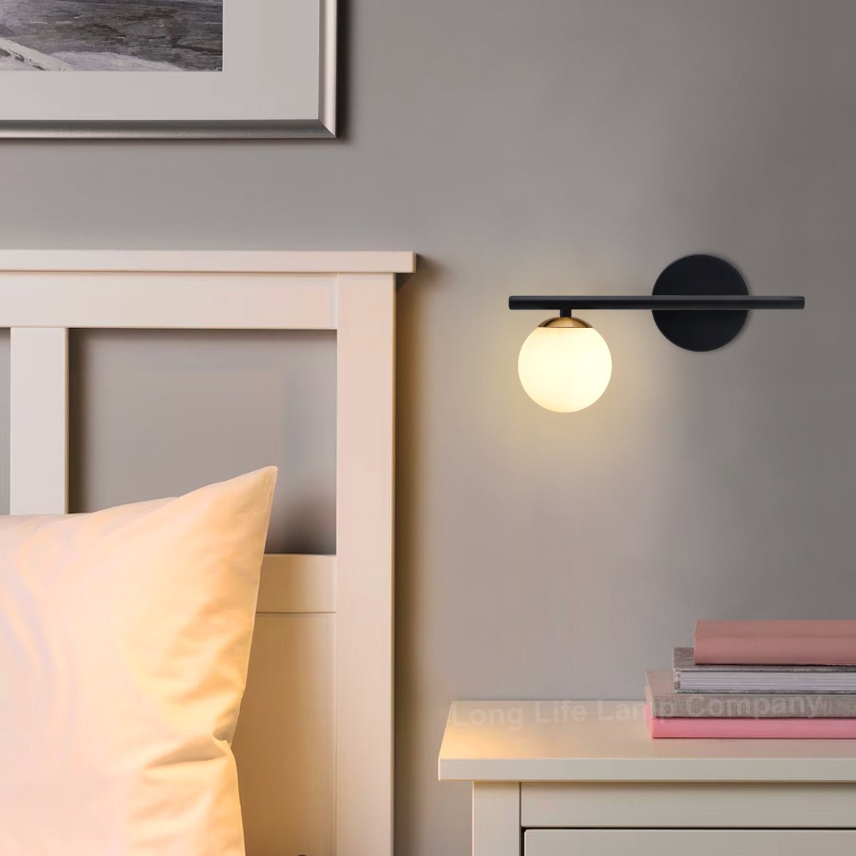 Modern Indoor Frosted Glass Globe Scone Matte Black Wall Light With LED G9 Warm White - Energy Light Bulbs - Free delivery on all orders
