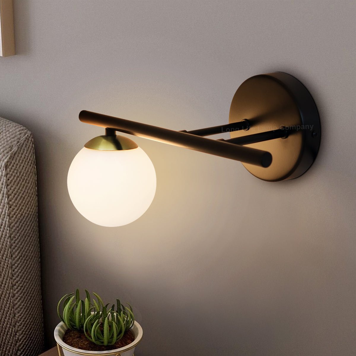 Modern Indoor Frosted Glass Globe Scone Matte Black Wall Light With LED G9 Warm White - Energy Light Bulbs - Free delivery on all orders