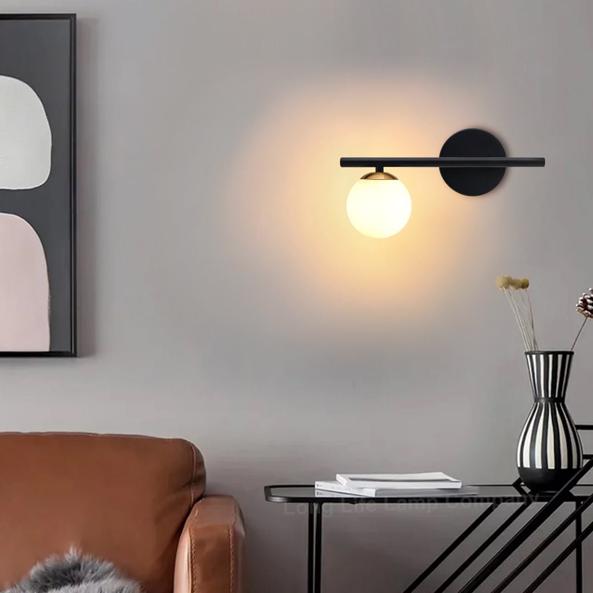 Modern Indoor Frosted Glass Globe Scone Matte Black Wall Light With LED G9 Warm White - Energy Light Bulbs - Free delivery on all orders