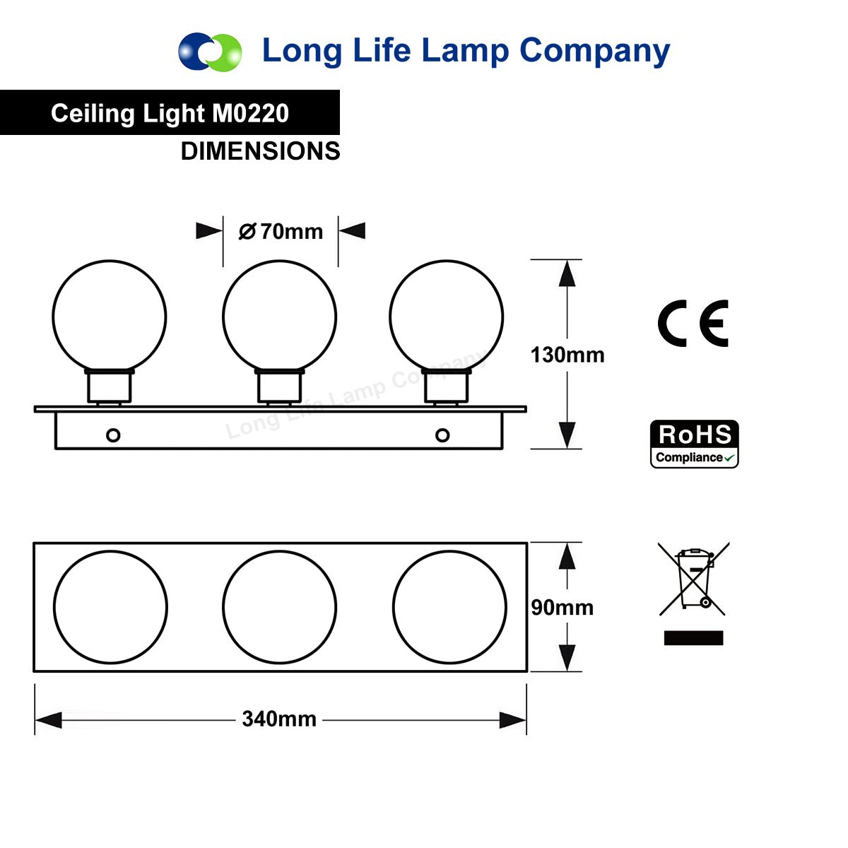 Modern IP44 Opaque 3 Globe Ceiling Light M0220 - Energy Light Bulbs - Free delivery on all orders