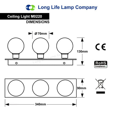 Modern IP44 Opaque 3 Globe Ceiling Light M0220 - Energy Light Bulbs - Free delivery on all orders