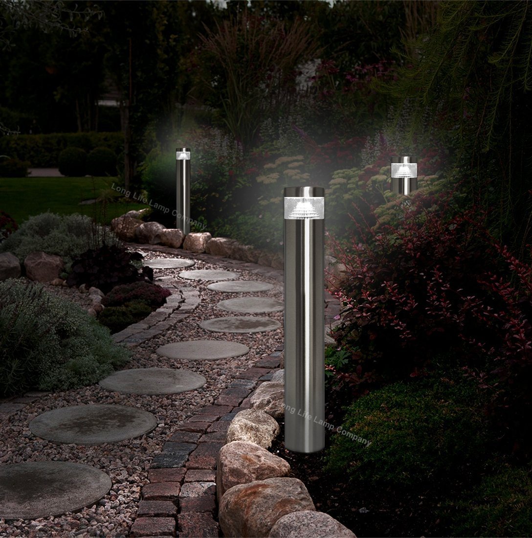 Modern LED Bollard Post Ground Spike Light Cool White Stainless Steel - Energy Light Bulbs - Free delivery on all orders