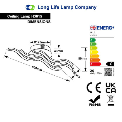 Modern LED Ceiling Chrome 3 Strip Light Warm White 20W Semi Flush - Energy Light Bulbs - Free delivery on all orders