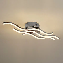 Modern LED Ceiling Chrome 3 Strip Light Warm White 20W Semi Flush