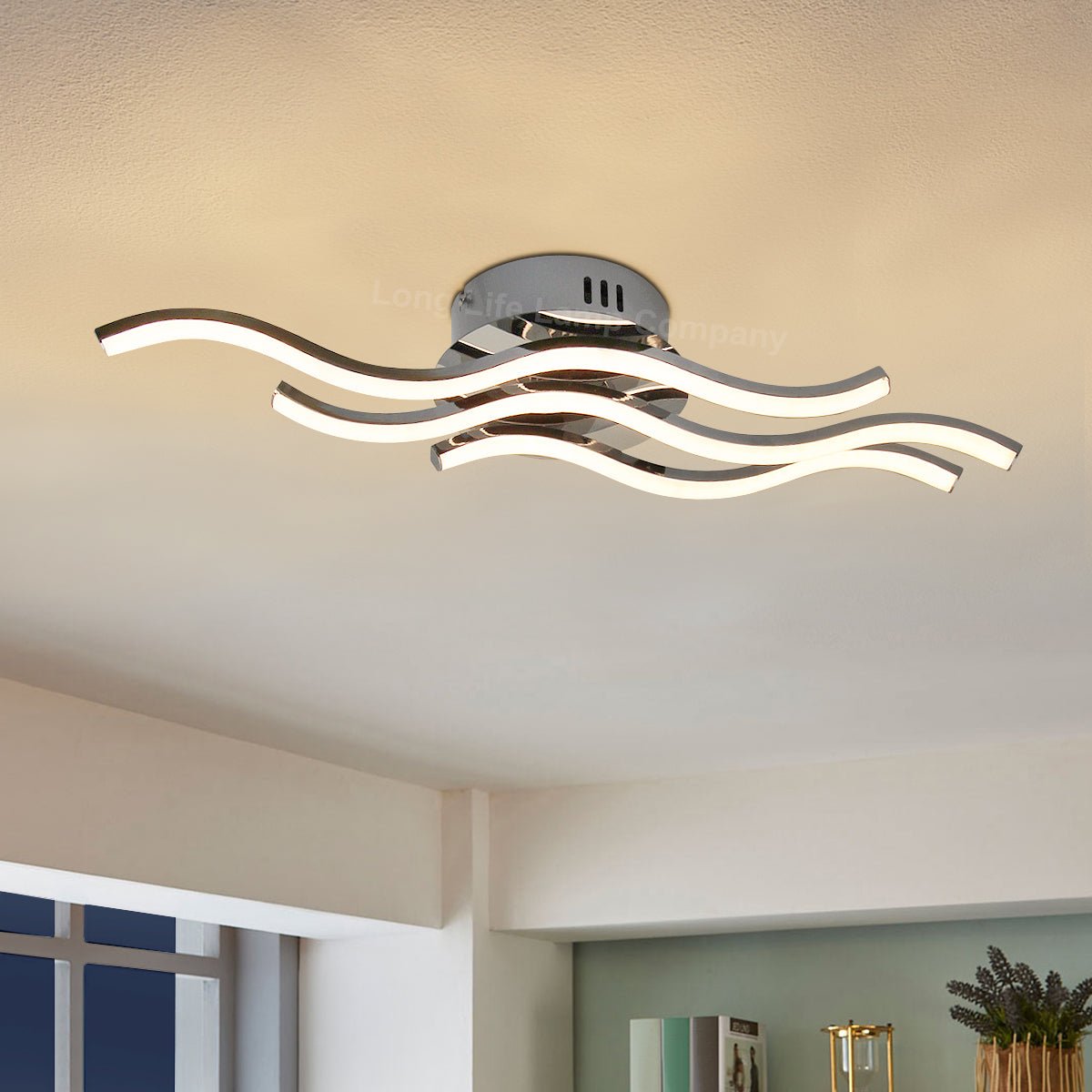 Modern LED Ceiling Chrome 3 Strip Light Warm White 20W Semi Flush - Energy Light Bulbs - Free delivery on all orders