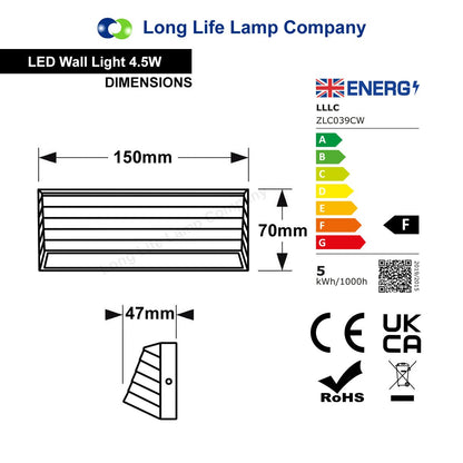 Modern LED Wall Light Down or Up Path Brick Surface Mount Light Matt Black Cool White - Energy Light Bulbs - Free delivery on all orders